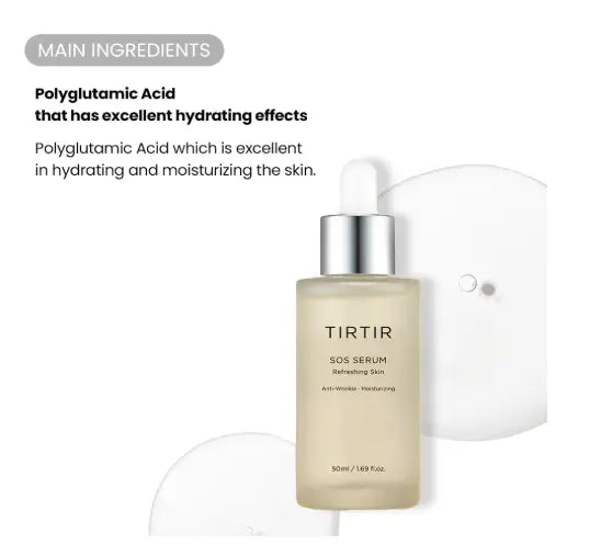TIRTIR SOS Serum - Radiant Glow Boosting Face Serum - Plumping, Anti Aging, Hydrating - Visibly Smooth and Glowy Skin - Fragrance Free Serum for All Skin Types, 1.69 fl.oz.