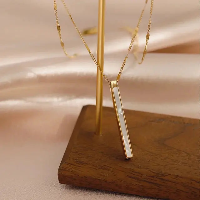 KOREAN JEWELLERY - TITANIUM STEEL PENDANT WITH GOLD SHORT NECKLACE