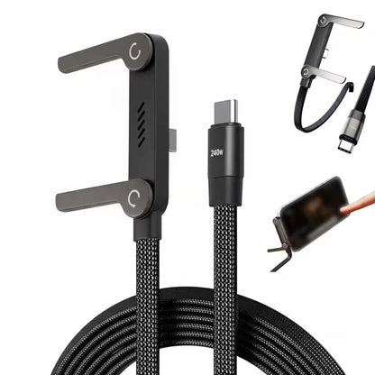 2-in-1, 240W Type C Fast Charging Cable with 360° Aluminum Phone Stand